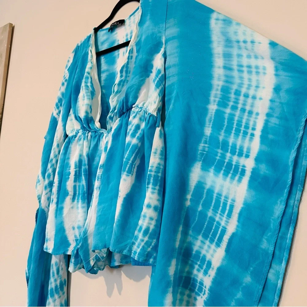 Akira Womens‎  Tie Dye Colorful V-Neck Long Sleeve Romper Large.C111 - Picture 5 of 13